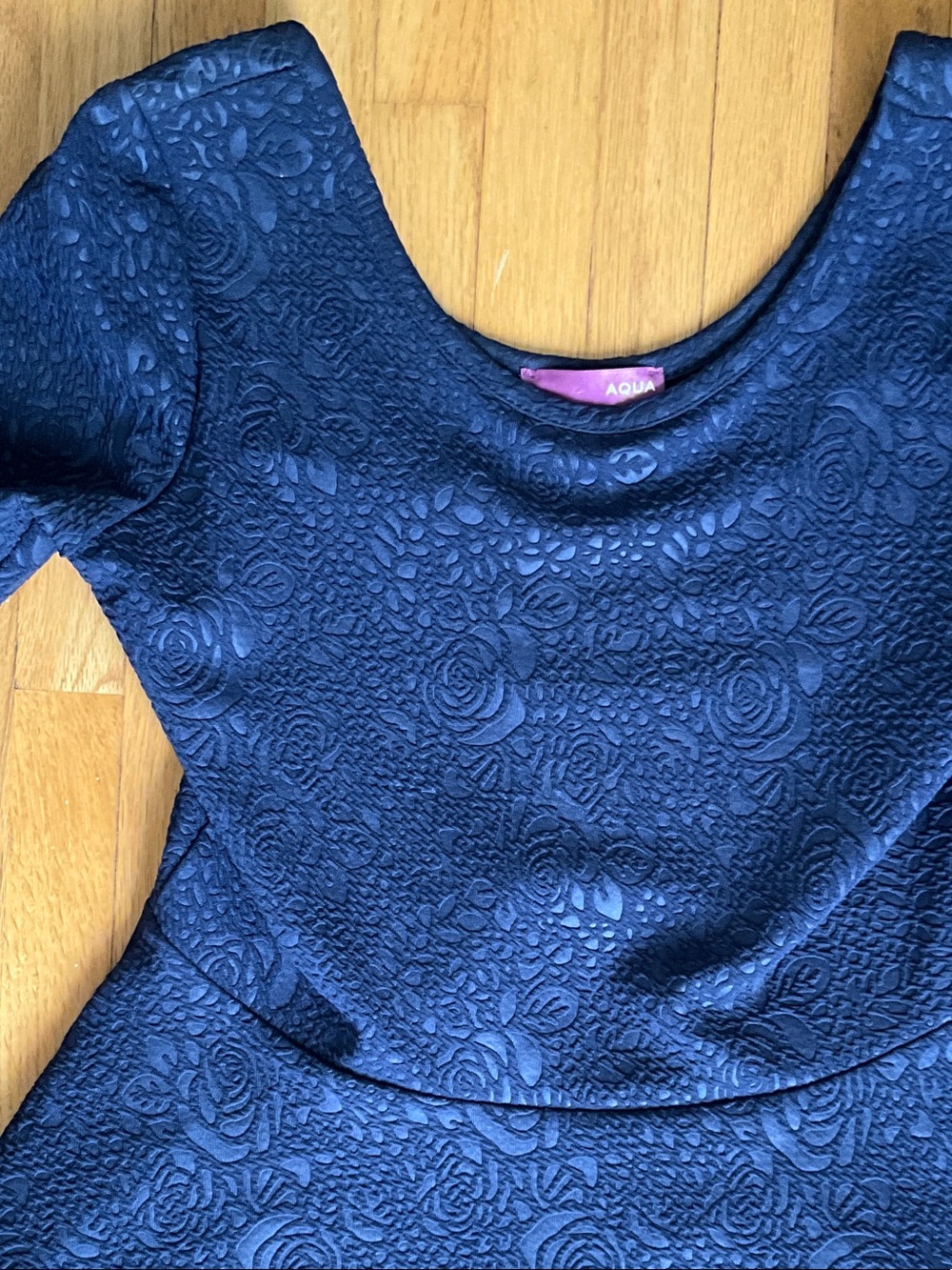 Aqua Navy Floral Jacquard Scoop-Neck Dress